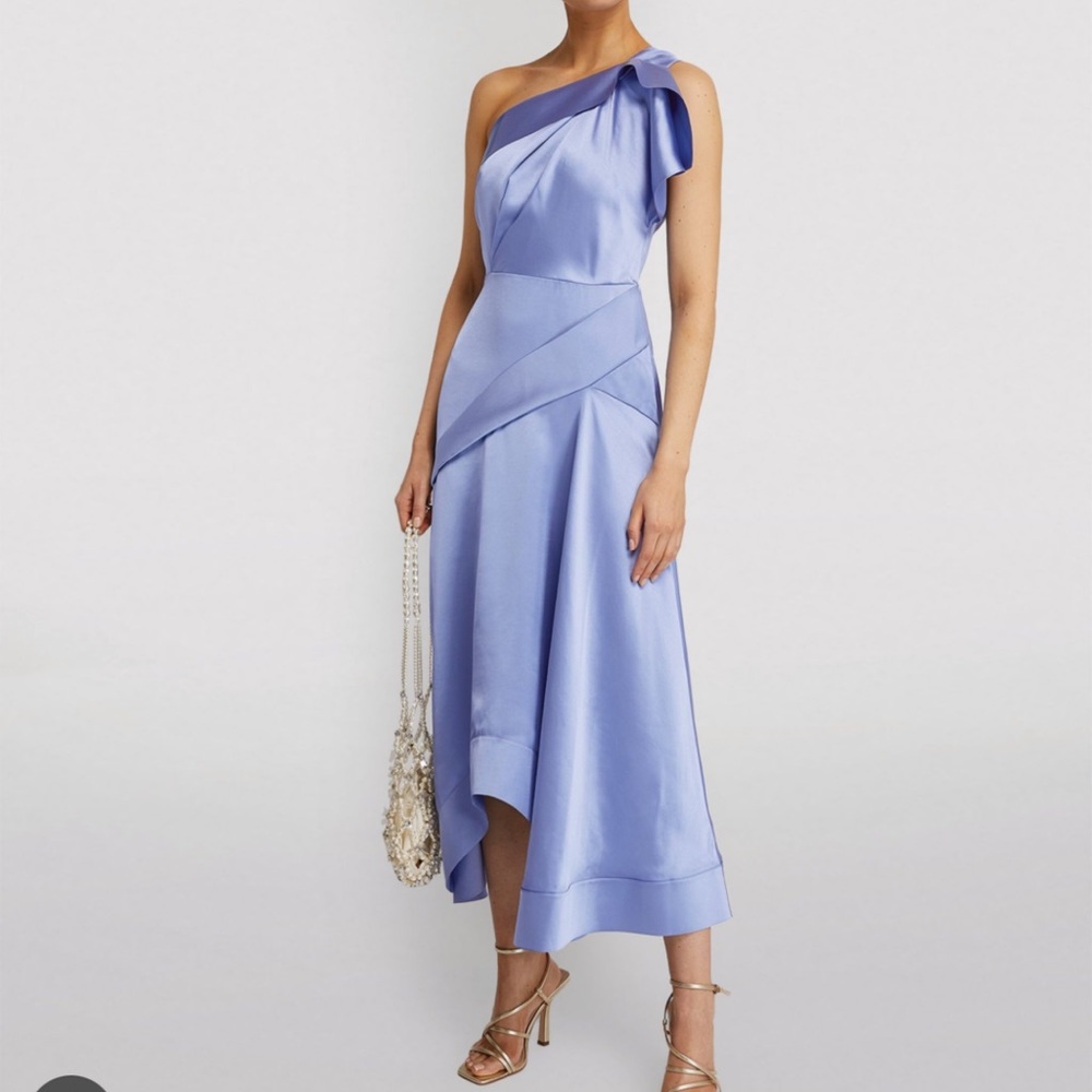 Acler Blue Satin One Shoulder Midi Gown Dress Beautiful Size 4